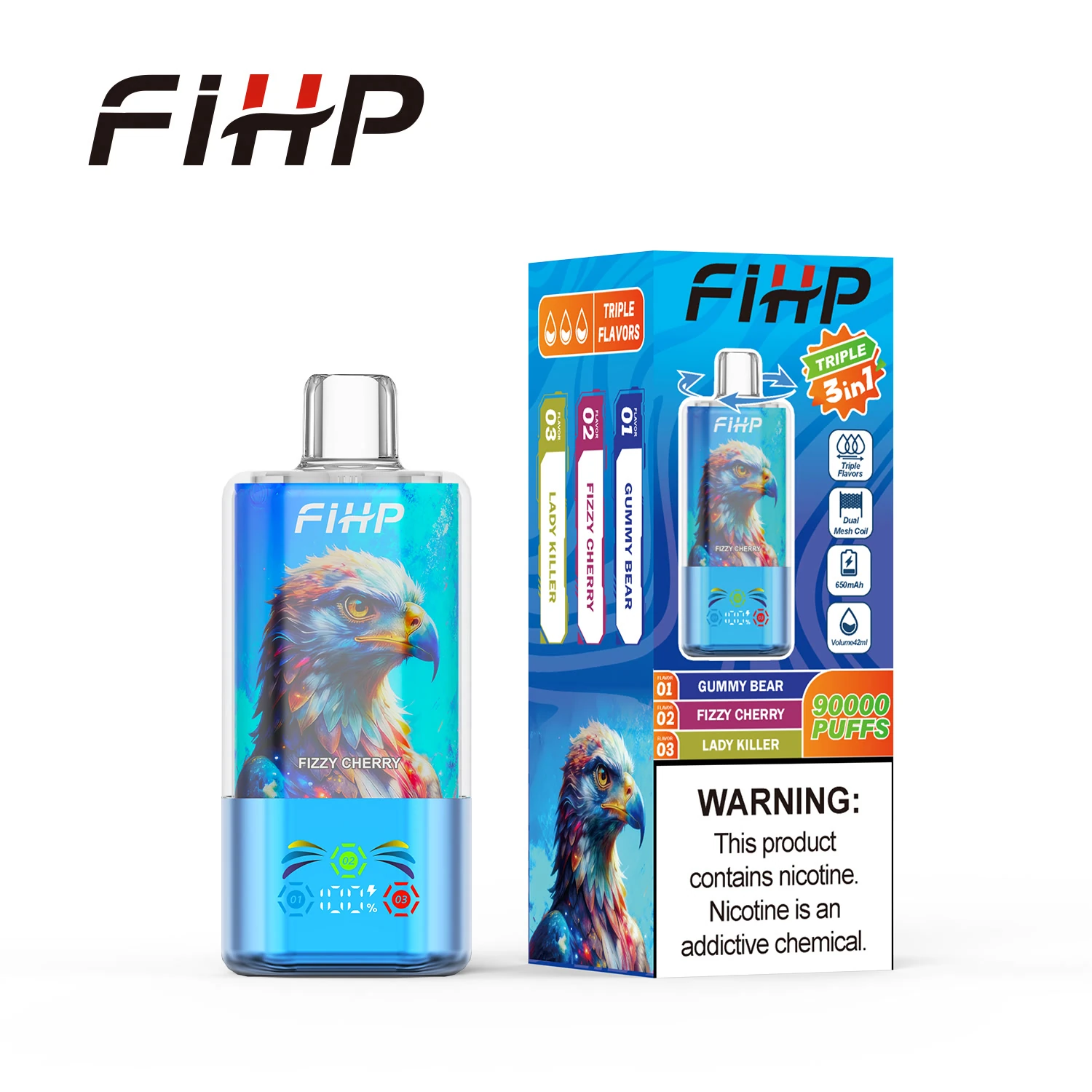 fihp-90k-3-in-1-triple-flavour-vape-42ml-led image 2