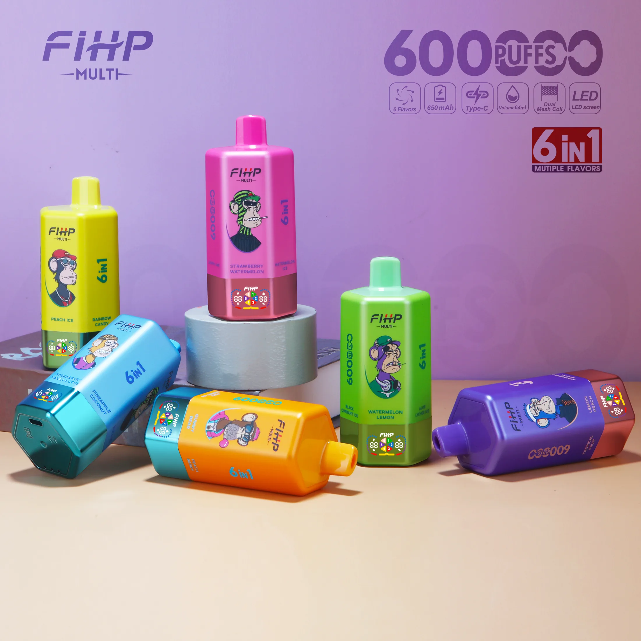 fihp-600k-6-in-1-multi-flavor-vape-64ml-6-aromen image 3