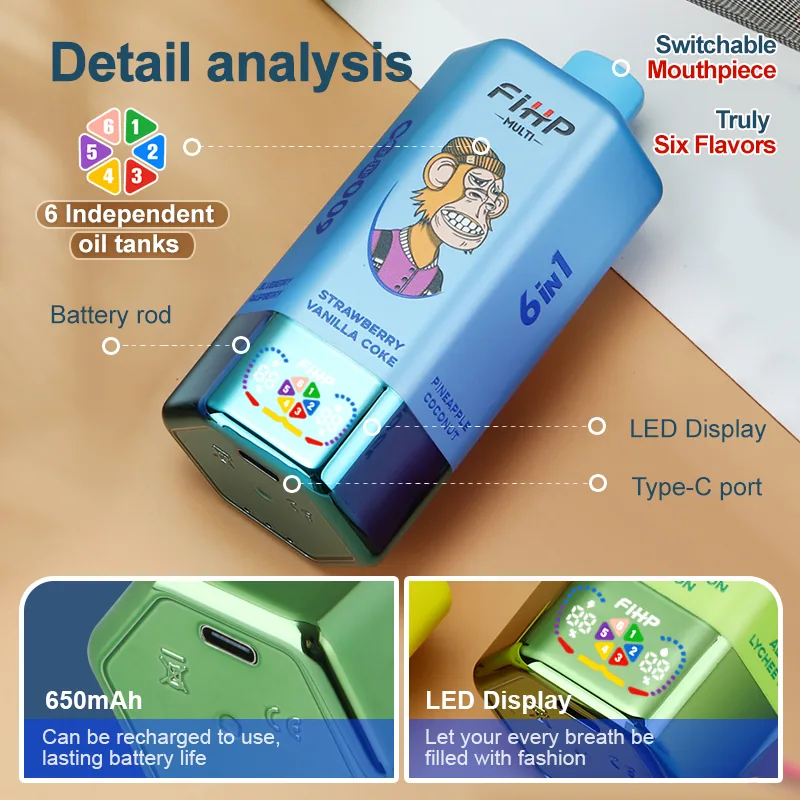 fihp-600k-6-in-1-multi-flavor-vape-64ml-6-aromen image 2