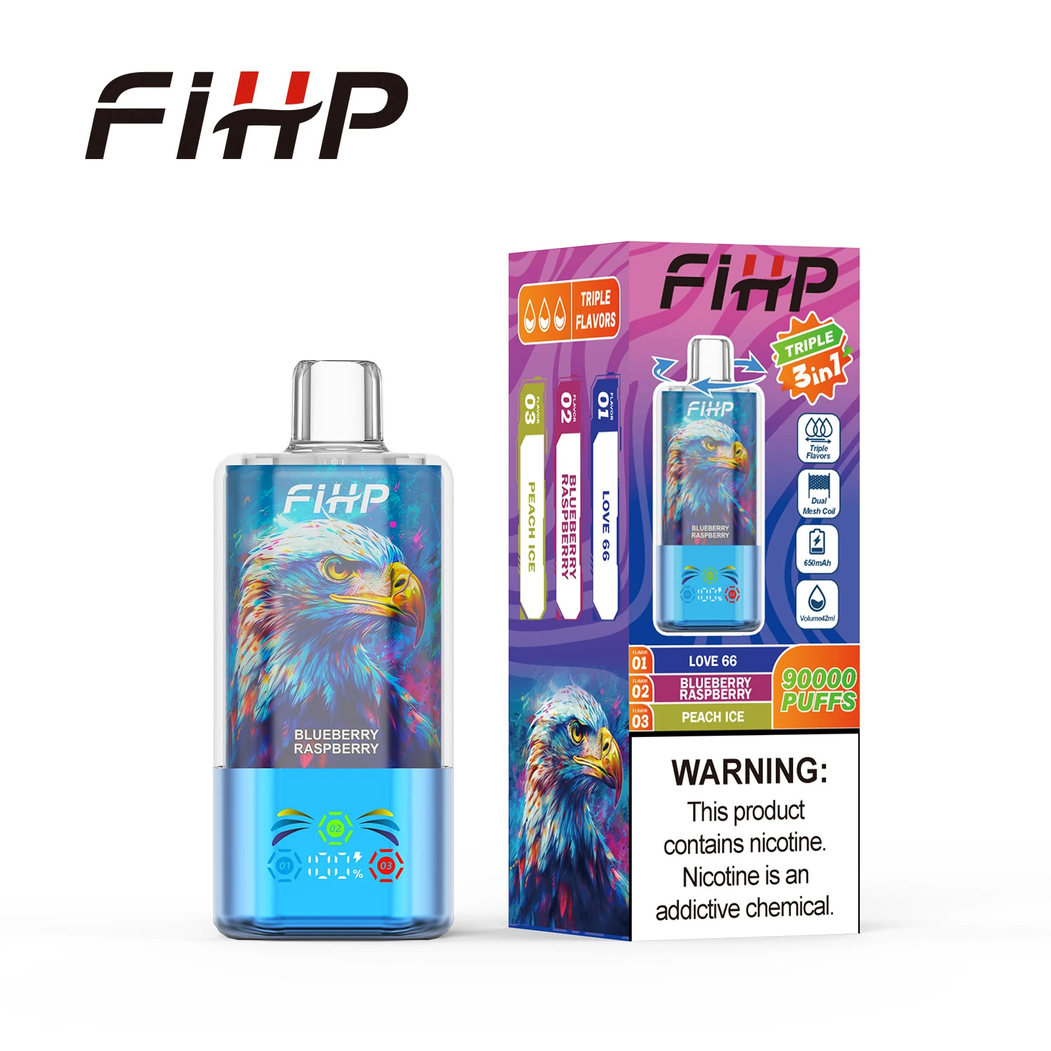 fihp-90k-3-in-1-triple-flavour-vape-42ml-led image 3
