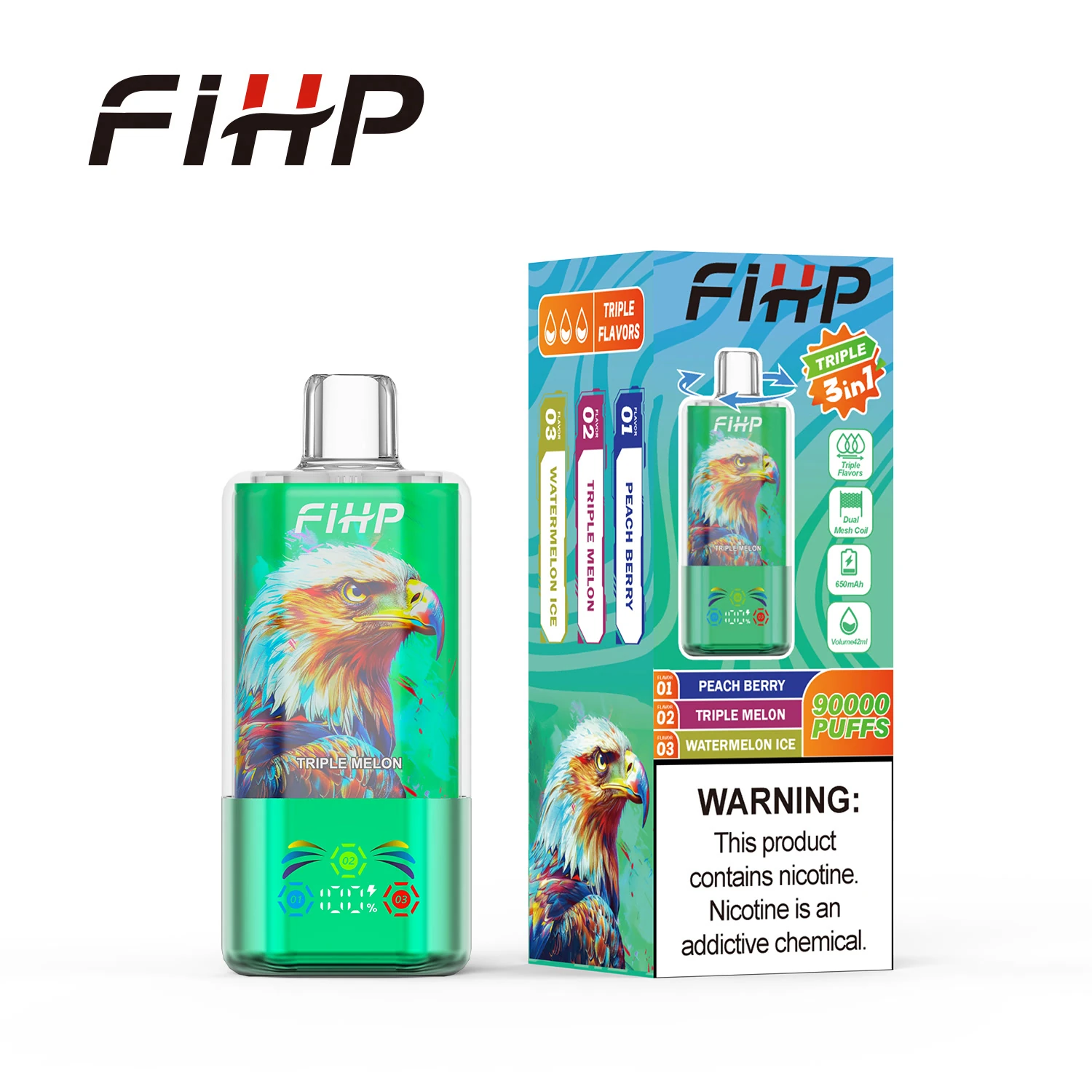 fihp-90k-3-in-1-triple-flavour-vape-42ml-led image 4